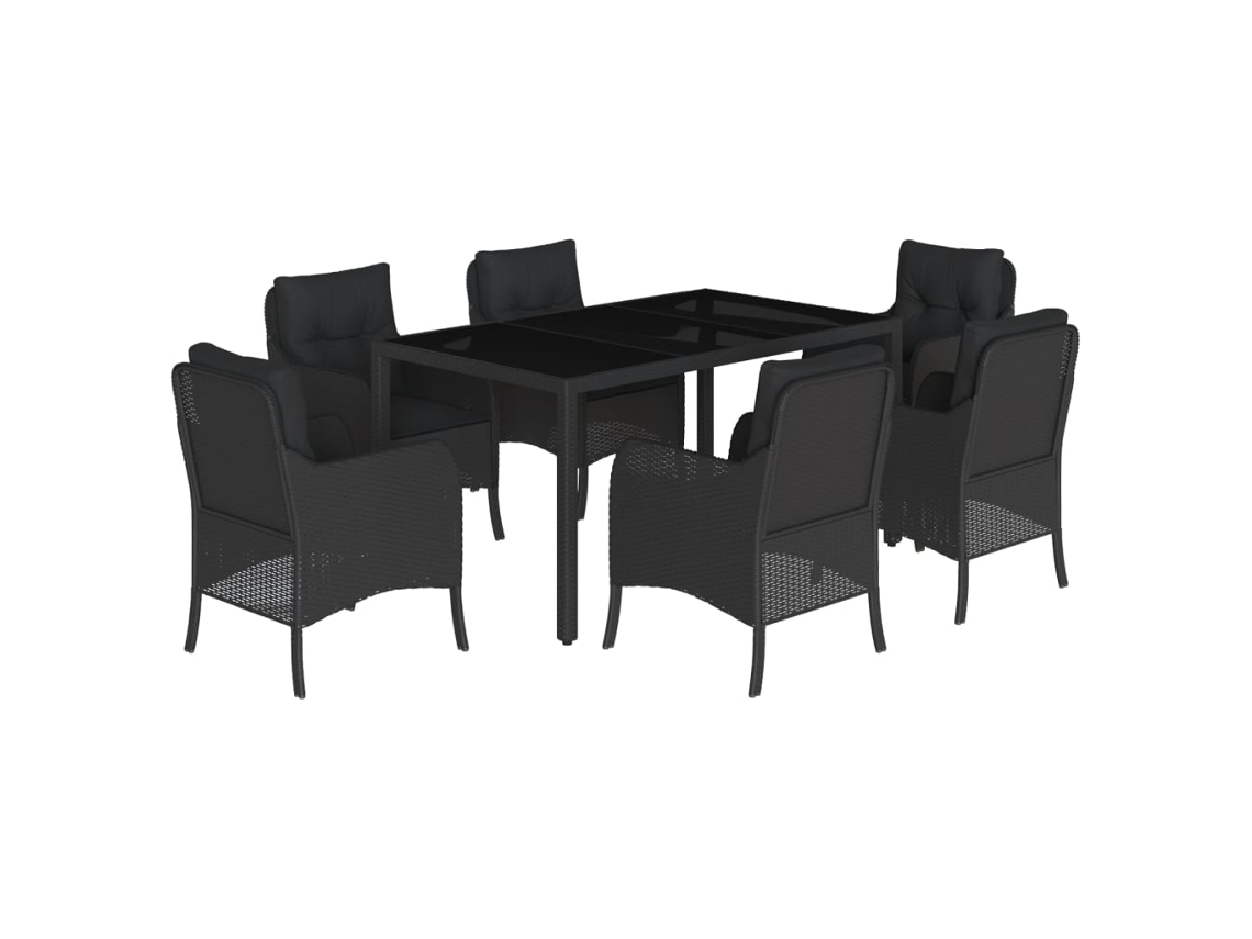 Conjunto de 7 Jantar para Jardim com Almofadões Vime Pe Preto MAISON EXCLUSIVE