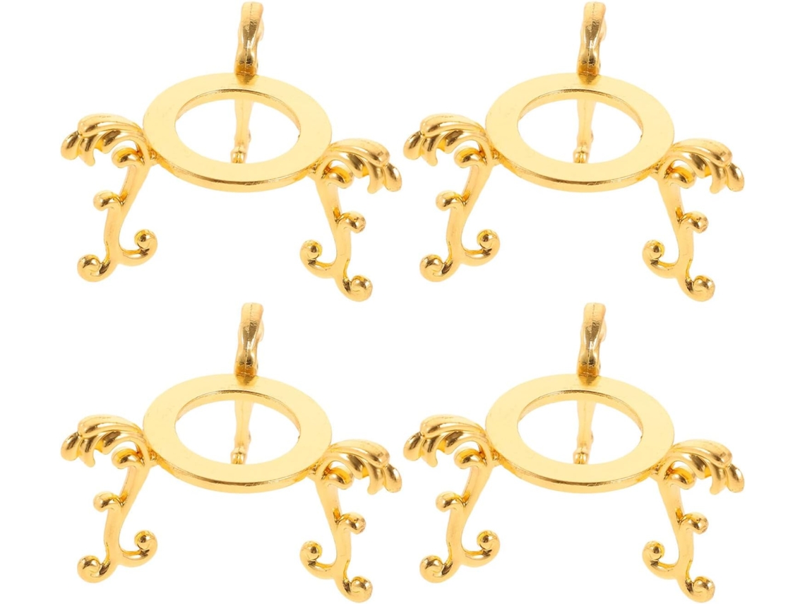 Conjunto De 4 Suportes Decorativos Grandes Em Metal Dourado Para Esferas E Bolas Cristal, Base Triangular, Expositor