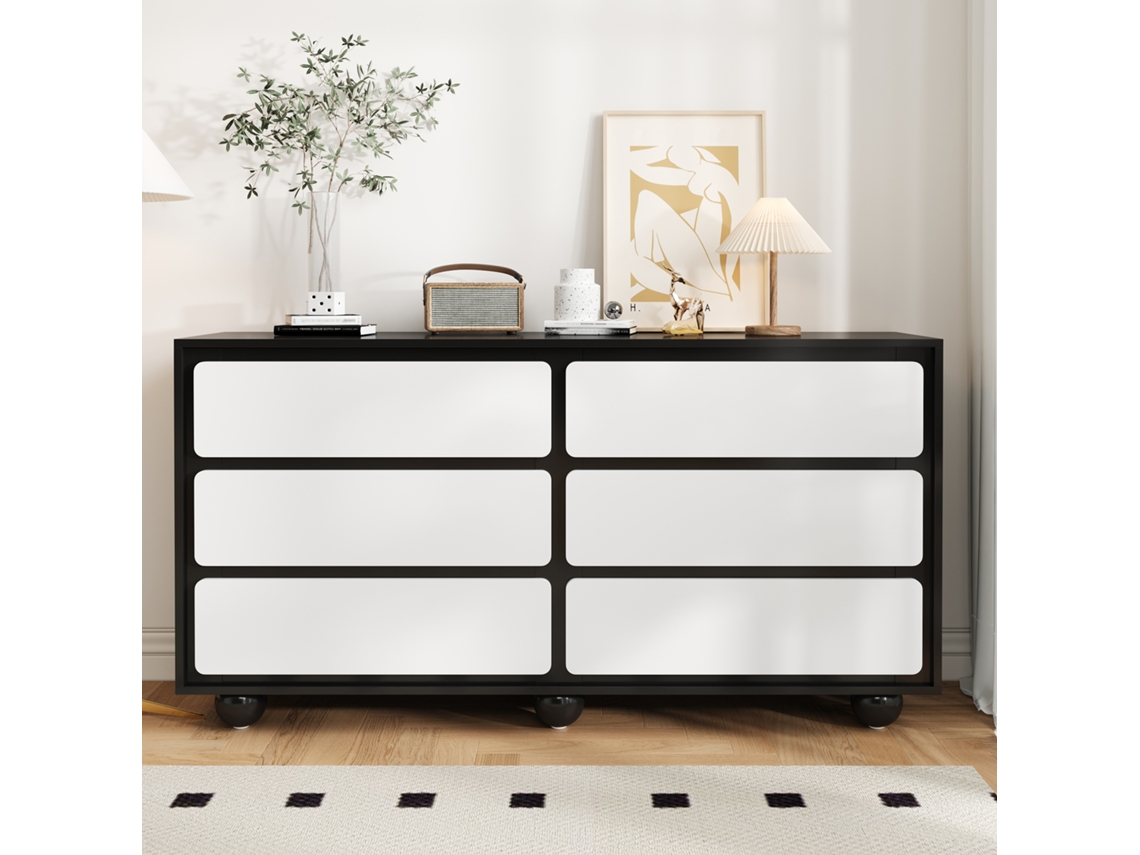 Aparador moderno com 6 gavetas, elegante e prático, mesa de maquilhagem para decoração do seu quarto PAPRIKA (140x38x74,5 cm)
