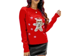 Laxiscreed Suéter De Inverno Feminino Vermelho Com Floco De Neve, Cervo E Noel