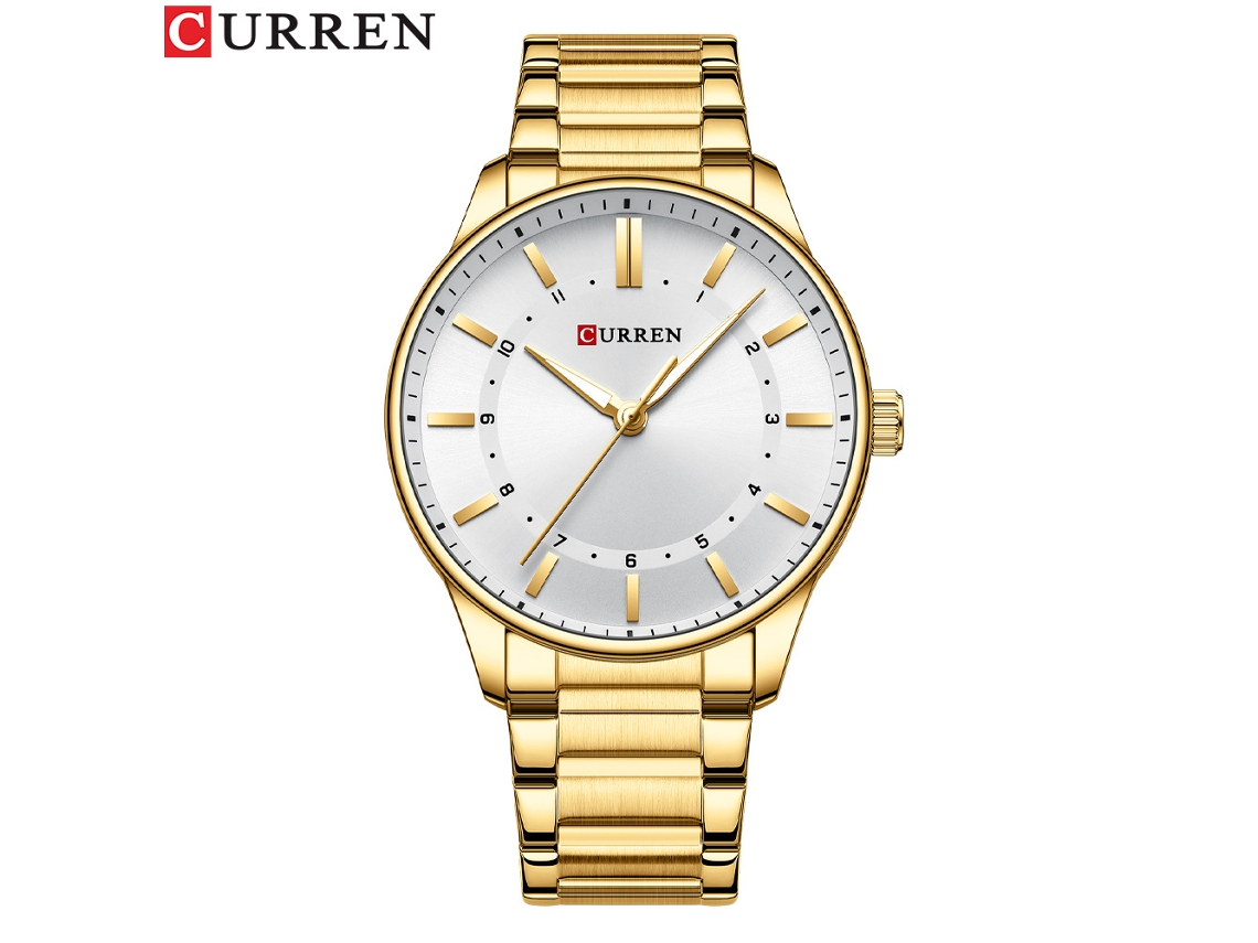 Relógio MDUG Masculino Simples, À Prova D'água, Movimento de Quartzo, Pulseira de Aço, Dourado e Branco