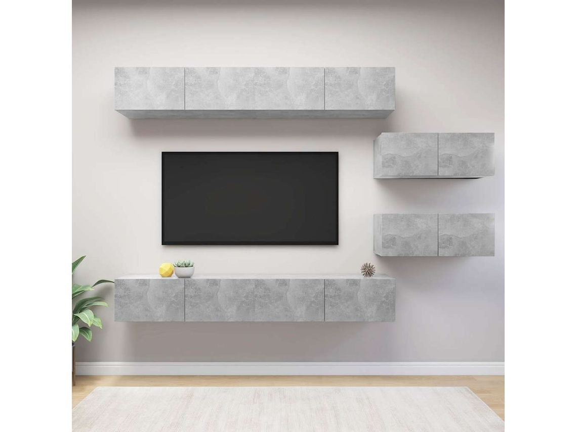 Vidaxl 6 Pcs Conjunto de Móveis de Tv Derivados Madeira Cinza Cimento