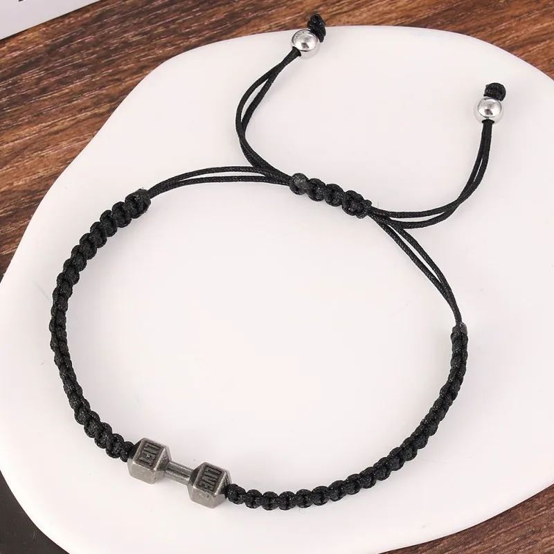 (preto) Pulseira Energética De Halteres Tecida À Mão, Pulseira De Halteres Para Casal