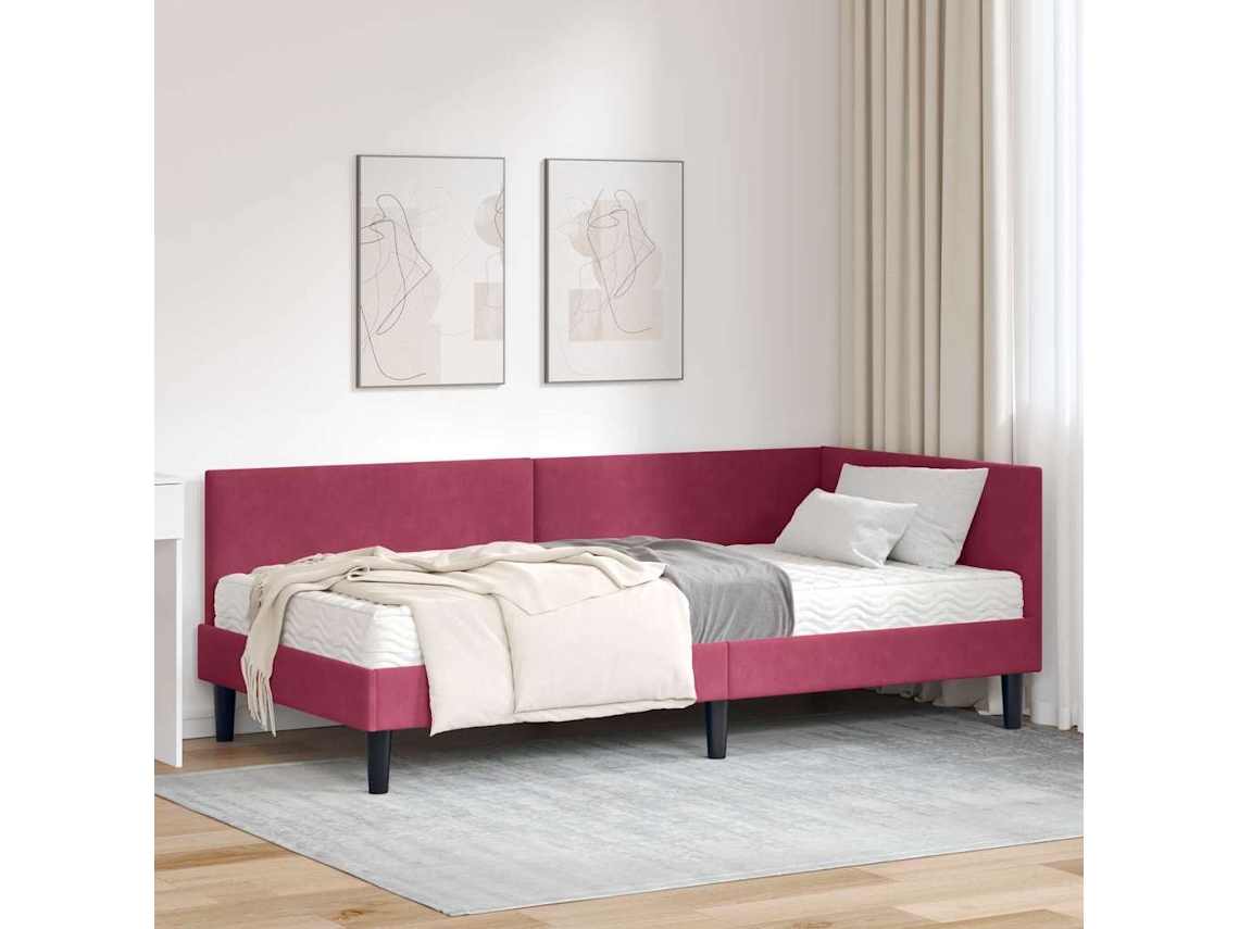Vidaxl Estrutura De Cama De Canto Com Colchão 2 Unid. Verde Veludo