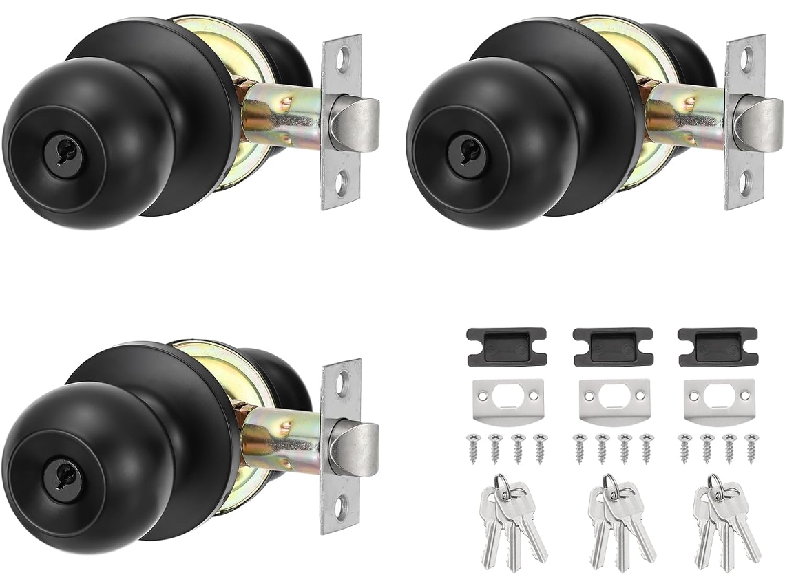 Conjunto De 3 Maçanetas Redondas Com Chave Patikil Para Portas Internas E Externas, Em Aço Inoxidável, Para Quarto E