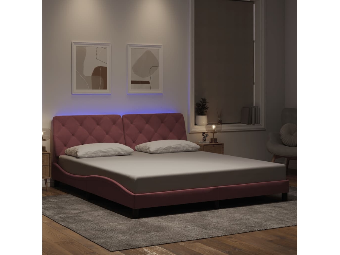Vidaxl Estrutura de Cama com Led Sem Colchão 180x200 Cm Veludo Rosa