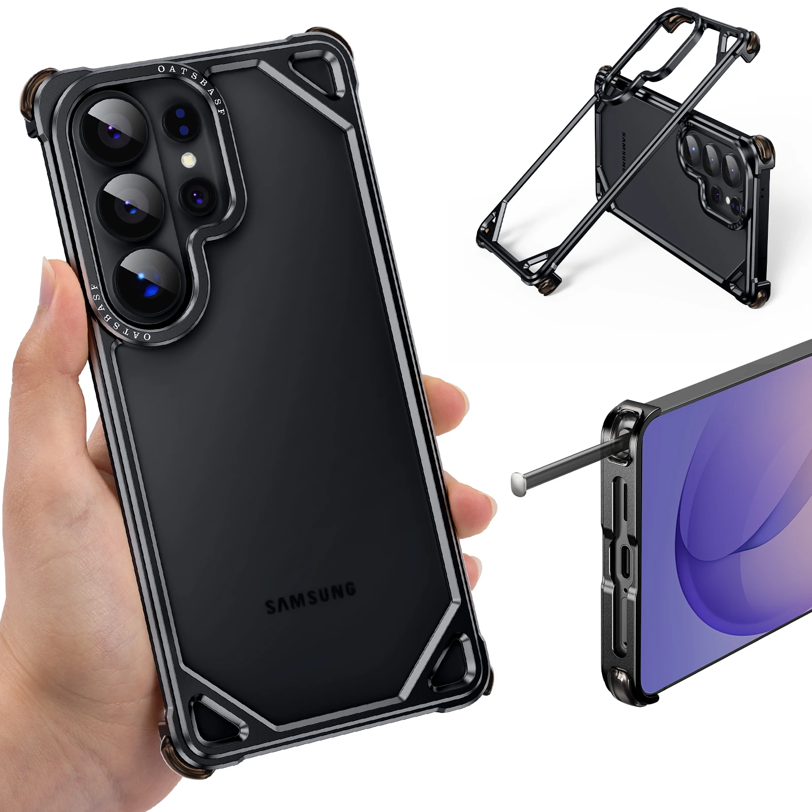 Capa Ultrafina De Liga De Alumínio Sem Parte Traseira Para Galaxy S26 Ultra (preta), Compatível Com Magsafe.