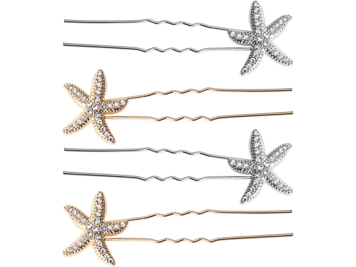 Presilhas de cabelo no formato Estrela de Ouro e Prata, conjunto com 4 unidades.