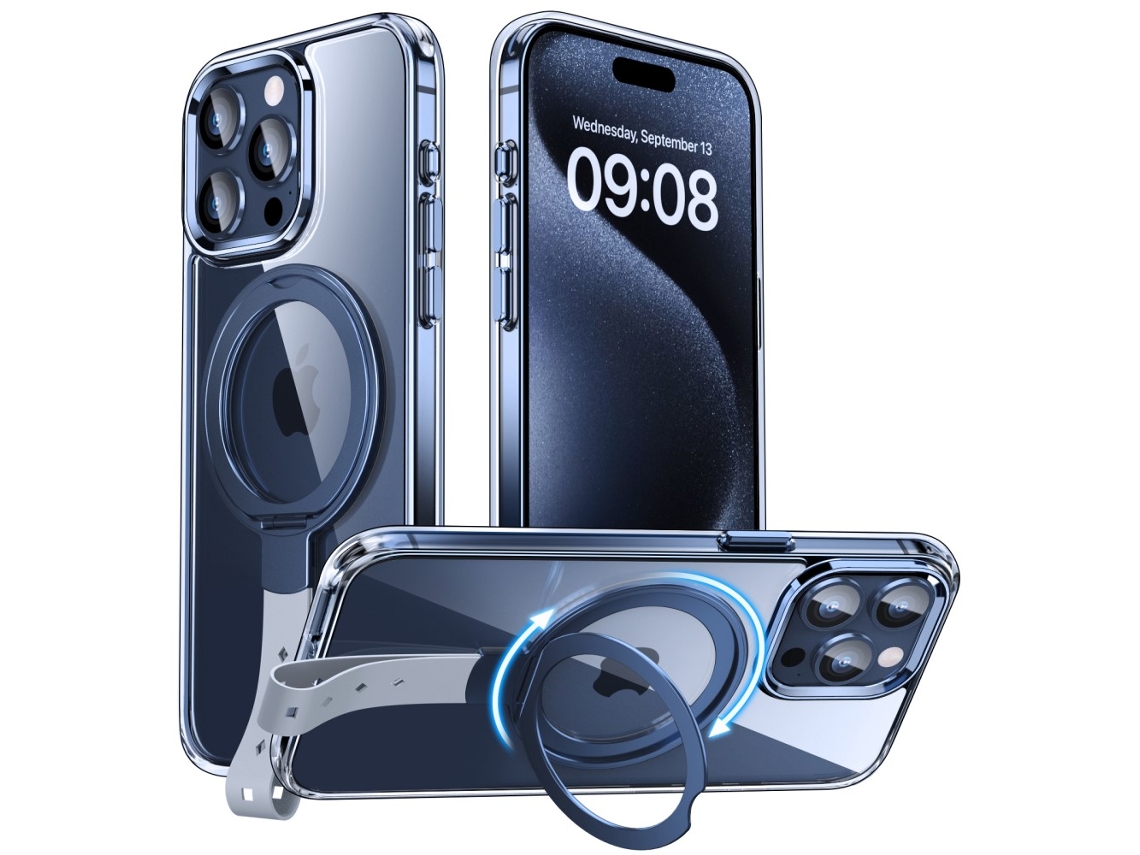 Suporte Casa Cinza Para Iphone 15 Pro Pele Sintética Magnética Cinzento
