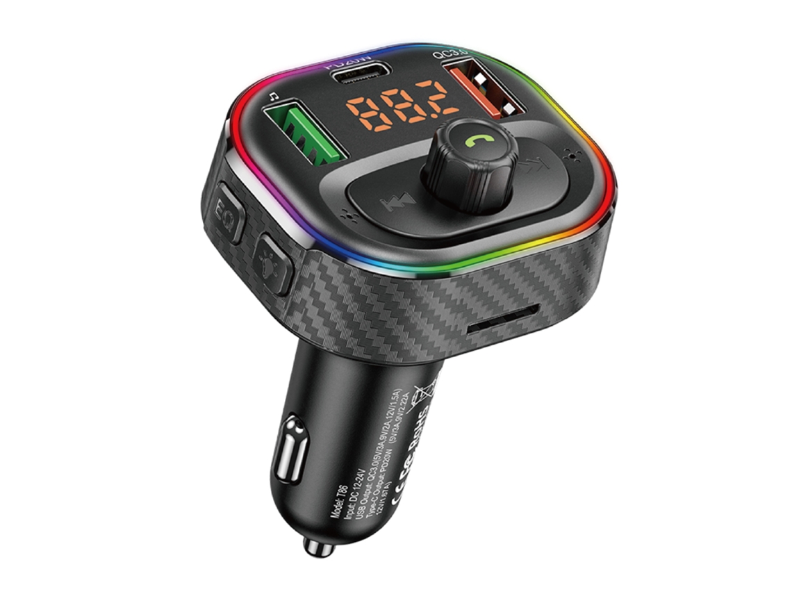 Transmissor Fm Bluetooth Veicular, Usb, Carga Rápida
