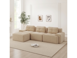 Sofá Modular Cloud Bege L, Sem Ossos, Com Puff, 3l, Veludo Cotelê.-kd