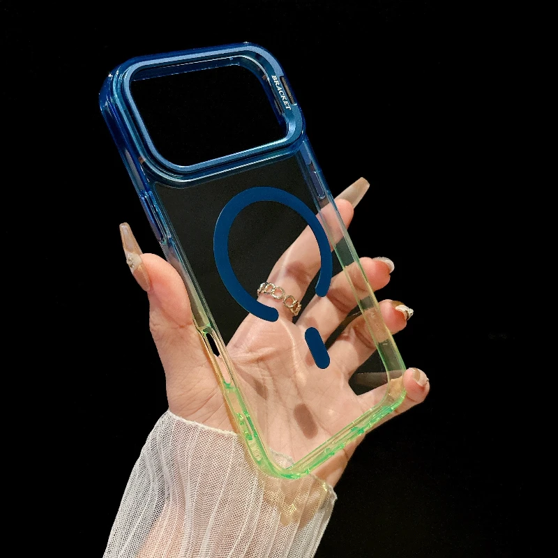 (azul 15pro) Capa Para Celular Com Suporte Para Lente Degradê E Anel Magnético Integrado.