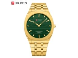 Relógio de Pulso Masculino de Negócios em Aço Inoxidável com Mecanismo de Quartzo e Mostrador Quadrado Dourado Impresso em 3d . MDUG (dourado e Verde)