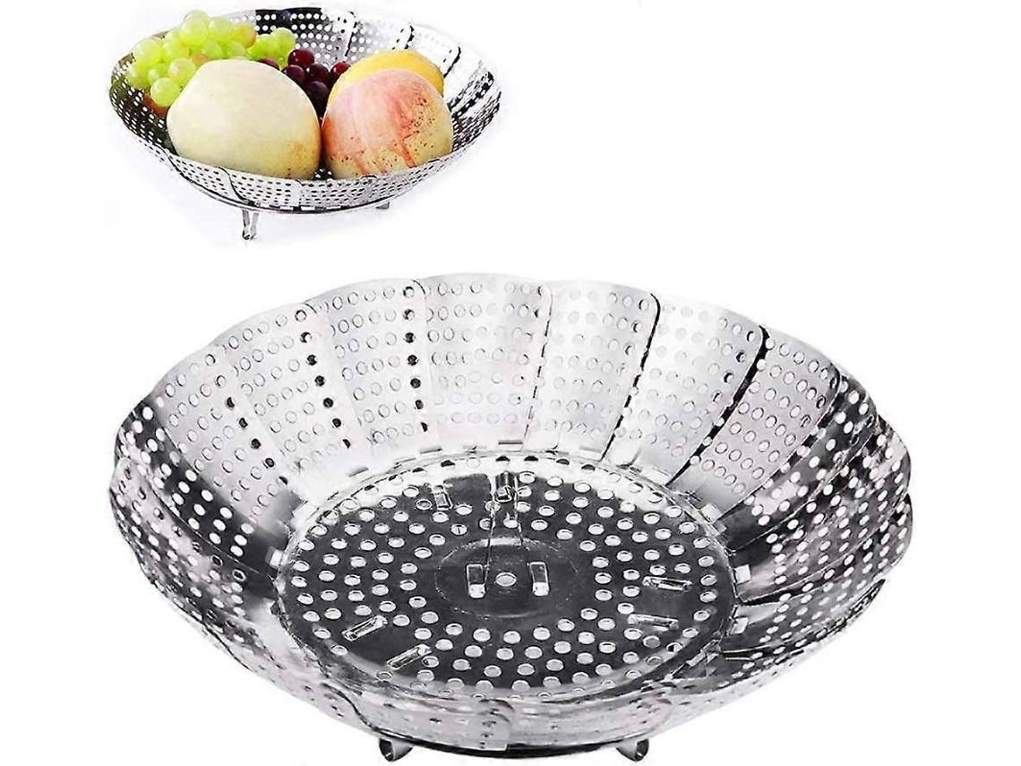 Cesta Vaporera Plegable de Acero Inoxidable Con 4 Patas, Diámetro 14 23 Cm, para Cocinar Verduras, Frutas Y Alimentos