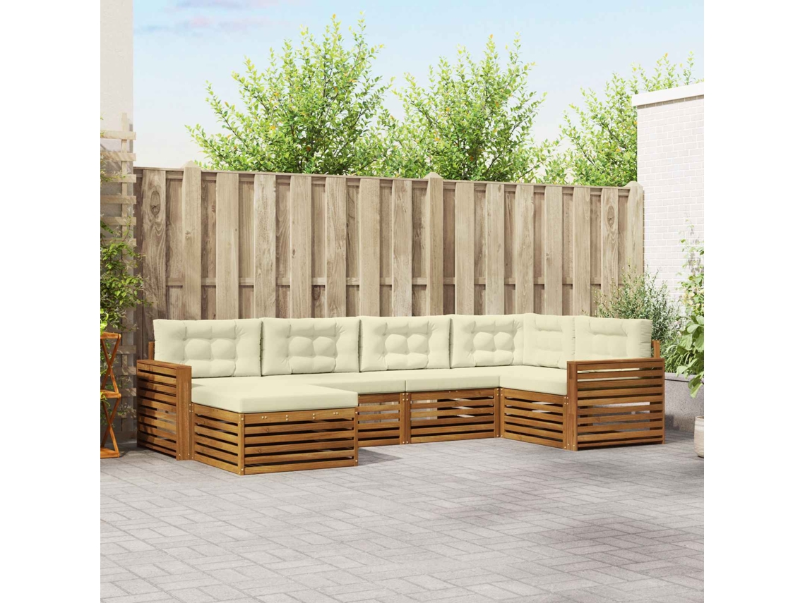 Vidaxl Conjunto De Sofás Para Exterior 6 Pcs Natural E Creme
