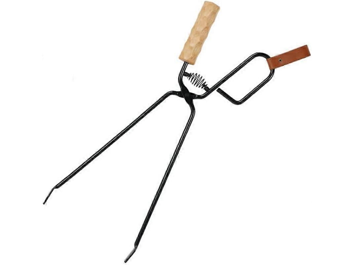 Pinça prática Lenha, antiderrapante com cabo de madeira, ideal para bifes ao ar livre e em acampamentos.