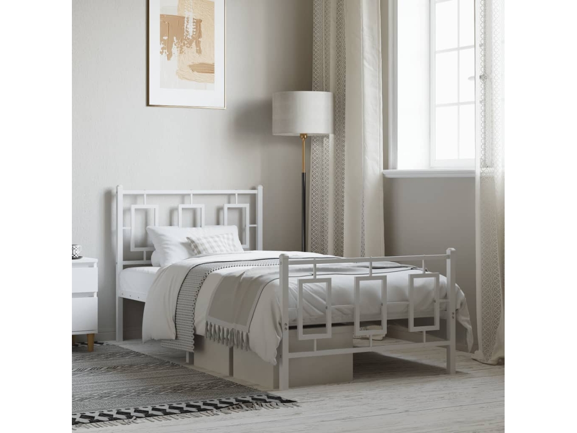 Vidaxl Estrutura De Cama Com Cabeceira E Pés 90x200 Cm Metal Branco