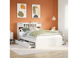 Vidaxl Cama Com Estante Sem Colchão 140x200 Cm Pinho Maciço Branco