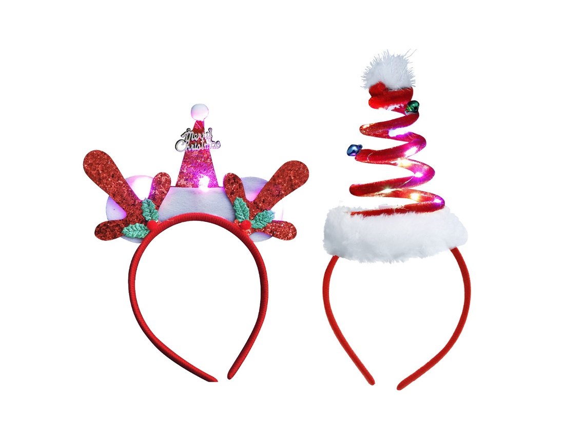 2 Tiaras de Natal com Luz Led Chapeuzinho de Rena NEVEANCE