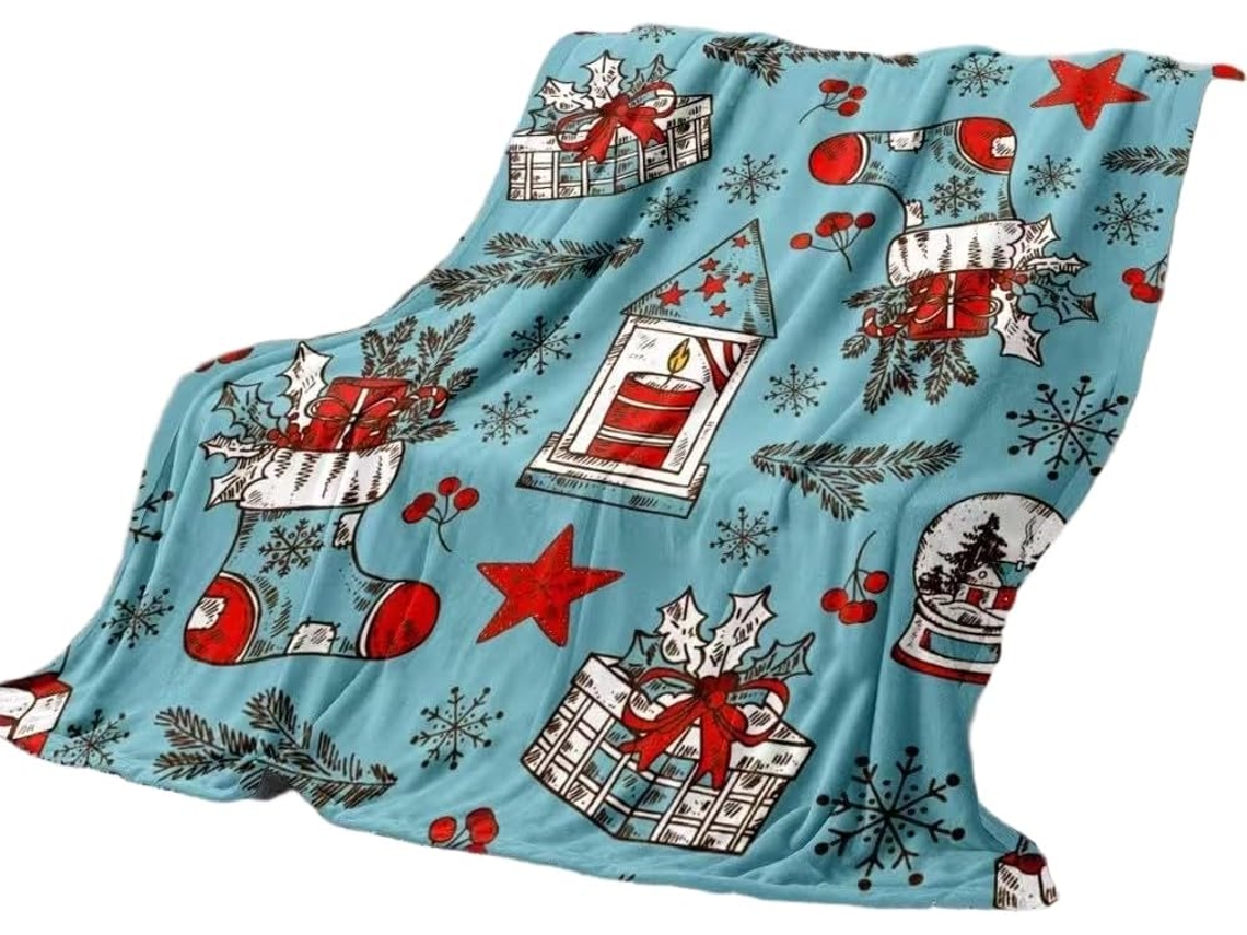 Manta de Flanela Estampada Natal e Halloween Syjym para Crianças Ideal Lazer Presentear nas Festas Fim Ano, Ma