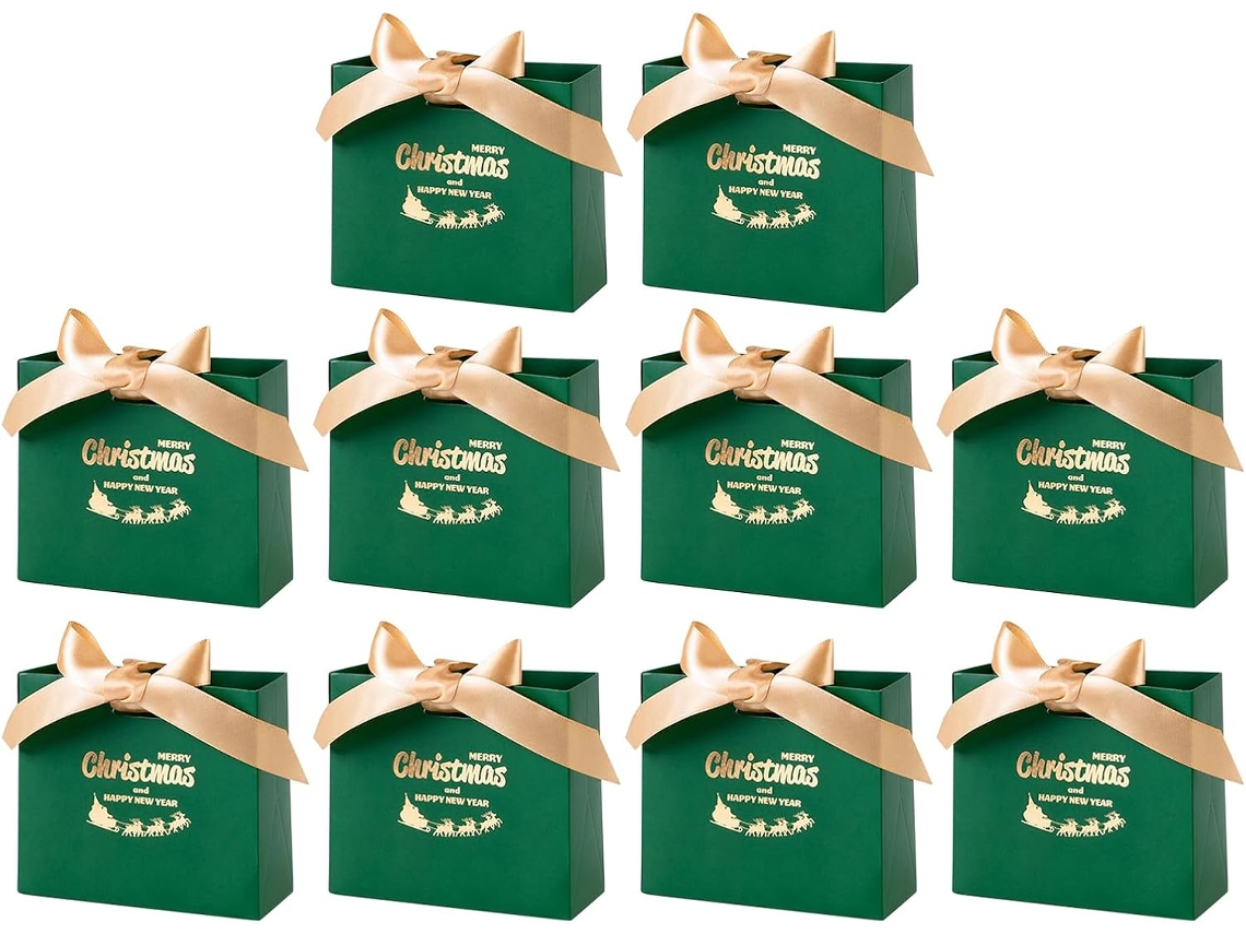 Conjunto De 10 Sacolas De Presente De Natal Com Laço