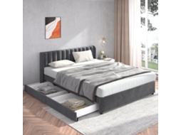 Polsterbett 180x200 Cm, Cama Com Estrado, Cabeceira Em Veludo, 2 Gavetas De Armazenamento, Cinza