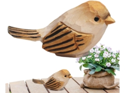 Estátuas de Pássaros para Jardim Figuras de Madeira, Esculturas Rústicas de Pássaros, Peças Decorativas Naturais com CHABERLU