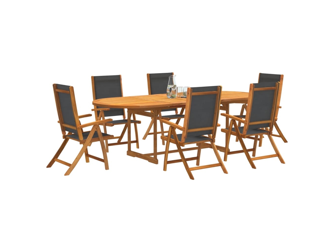 7 Pcs Conjunto De Jantar Para Jardim Acácia Maciça E Textilene Dkd Home Decor