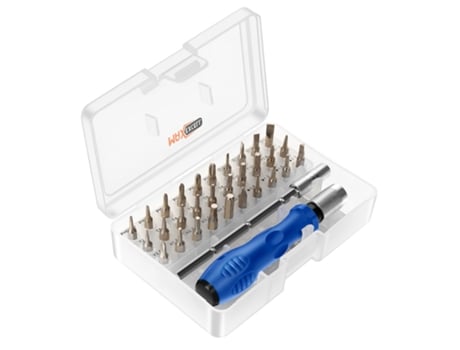 Kit de chaves de fenda magnéticas de precisão multidispositivo Max Excell 32 em 1 com cabo azul antiderrapante