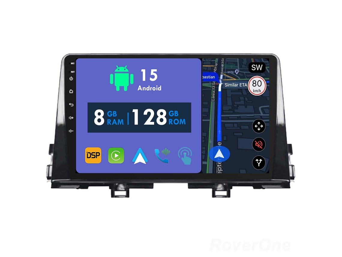 Auto Rádio Carro Bluetooth Autoradio 8GB RAM 128G ROM CarPlay Navegação GPS Ecrã Táctil RoverOne para Kia Morning 3 picanto 2017-2020  