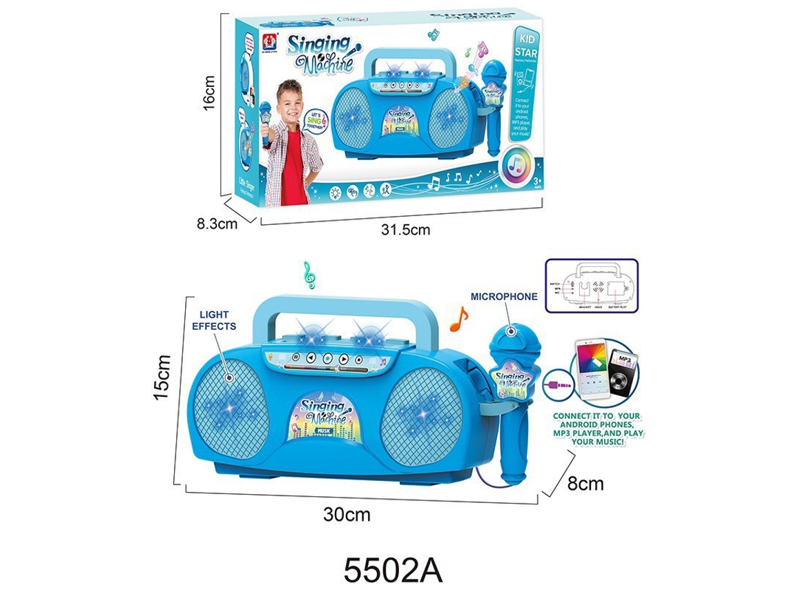 Microfone Infantil Elétrico Com Pedestal Ajustável Luz Karaokê