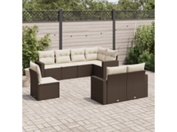 Vidaxl 8 Pcs Conjunto Sofás De Jardim C/ Almofadões Vime Pe Castanho