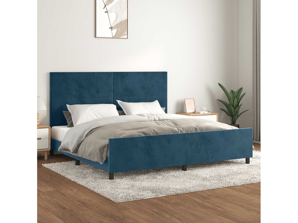 Vidaxl Estrutura De Cama Sem Colchão 200x200 Cm Veludo Azul-escuro