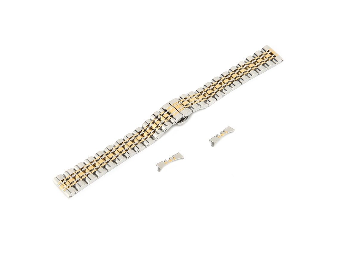 Pulseira de relógio ajustável de substituição, aço inoxidável, dourada, 16 mm, peças e acessórios.