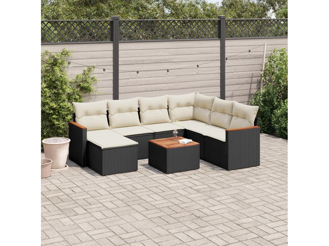 Conjunto de 8 Sofás de Jardim com Almofadas Vime Pe Preto Dkd Home Decor