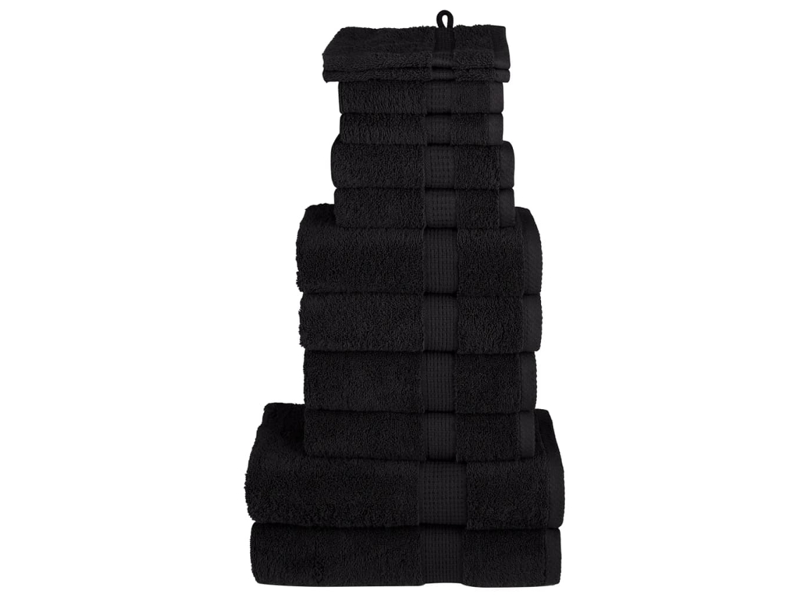 Vidaxl 12pcs Conjunto Toalhas Banho Premium Solund 600 Gsm Preto