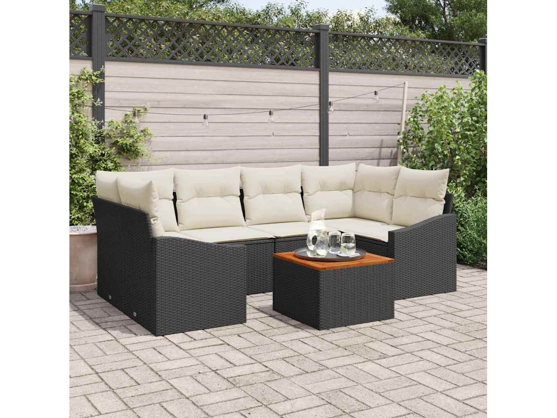 Vidaxl Conjunto de Sofá de Jardim 7 Pcs Preto e Creme Vime Pe