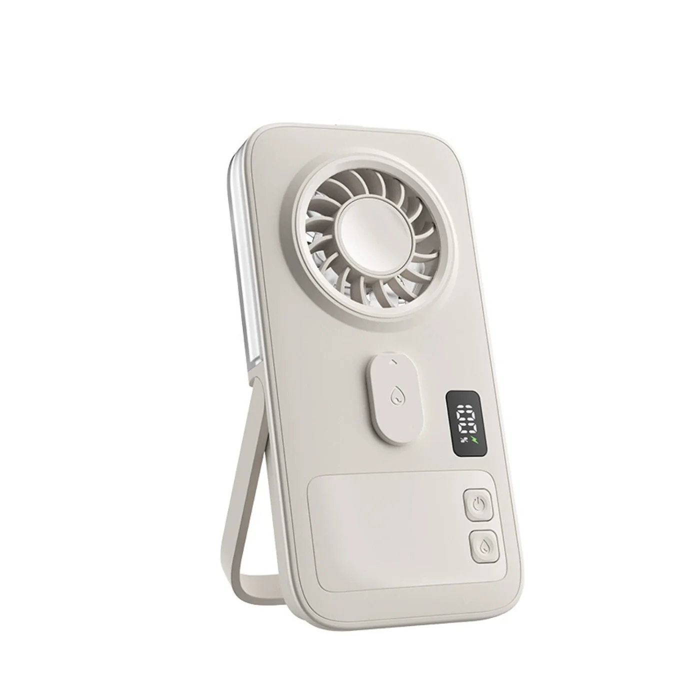 Ventilador Portátil De Mão (branco), Recarregável, Com Quatro Velocidades E Visor De Led.