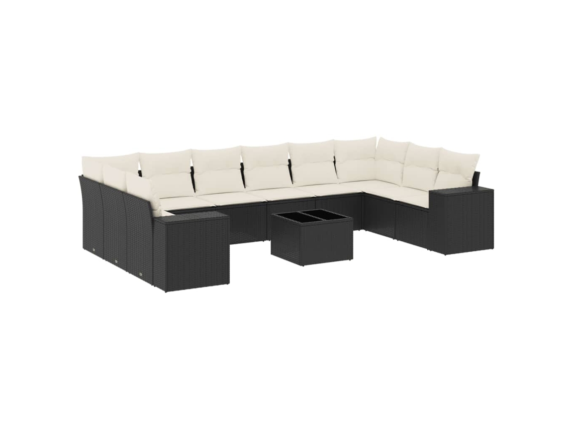 Conjunto de 11 Sofás de Jardim com Almofadões Vime Pe Preto MAISON EXCLUSIVE