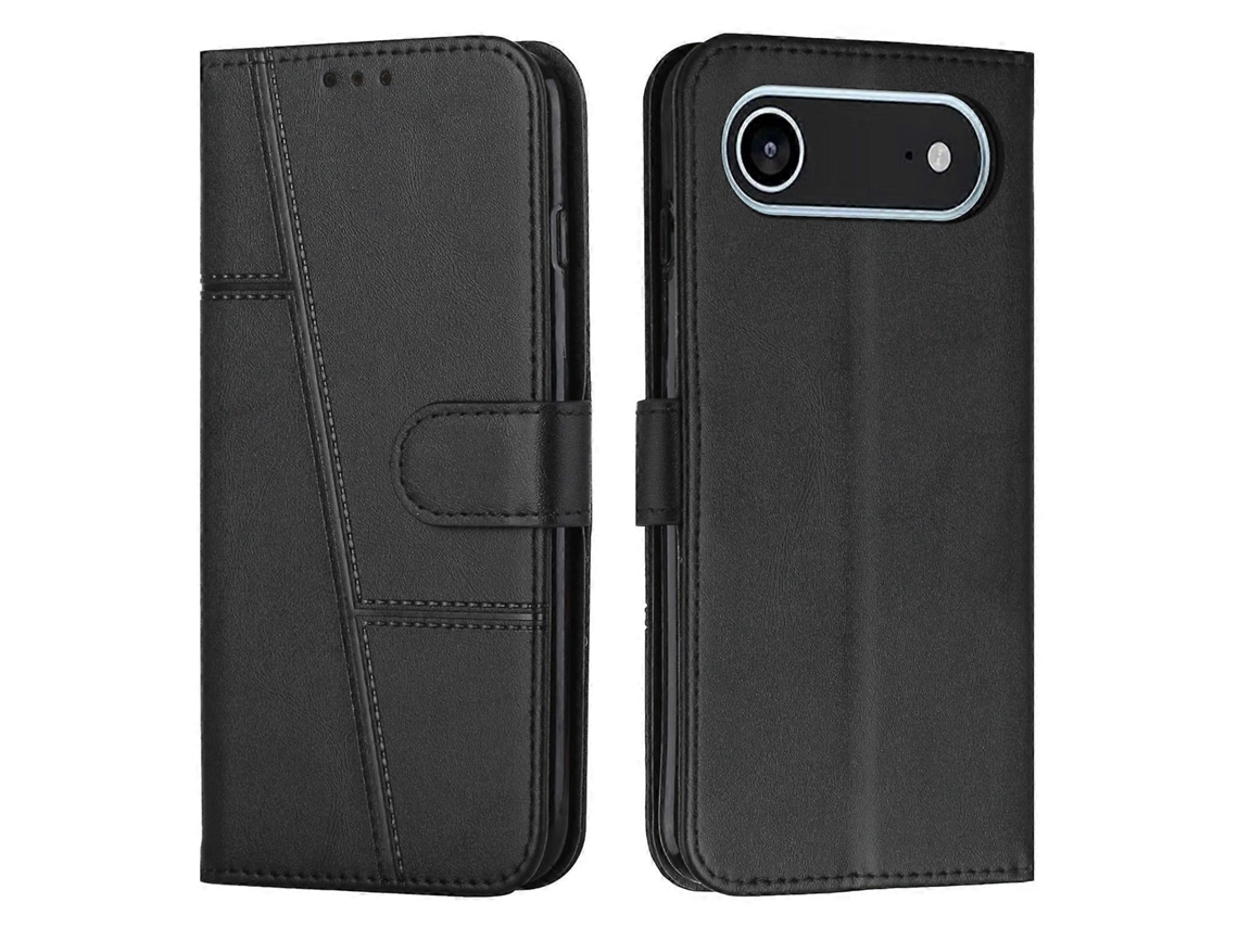 Capa De Couro Dobrável Com Suporte E Alça, Compatível Com Iphone 17 Air - Preta