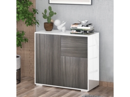 Mesa Lateral com 2 Portas e Gavetas, Prateleira Regulável (79x36x74cm) em Cinza | S/MARCA