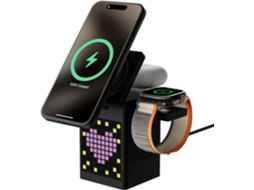 Carregador Sem Fio Magnético 6 Em 1 Multifuncional, Alto Falante Bluetooth, Arte Pixel, Display Led, Relógio Alarme, 15w Igvtrade (preto)
