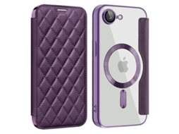 Capa Para Iphone 16e Compatível Com Capa De Couro Sintético Magsafe Rhombus - Roxo Escuro
