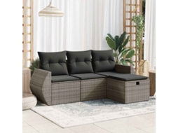 4 Pcs Conjunto Sofás De Jardim C/ Almofadões Vime Pe Cinzento Lovely Home