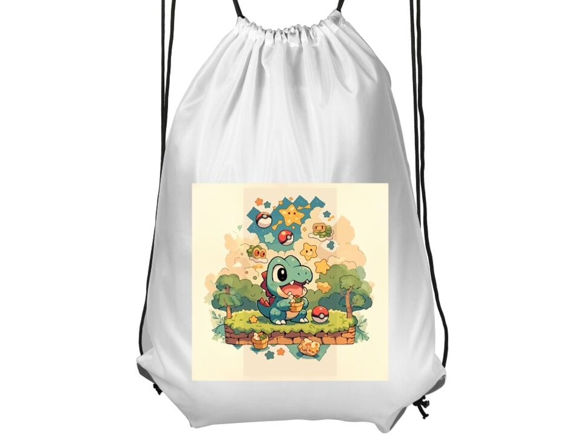 Mochila De Ginástica Infantil| Confortável E Prática, Branca. Estampa Fofa De Fantasia Com Dinossauros, Estrelas E Elementos Naturais Lúdicos