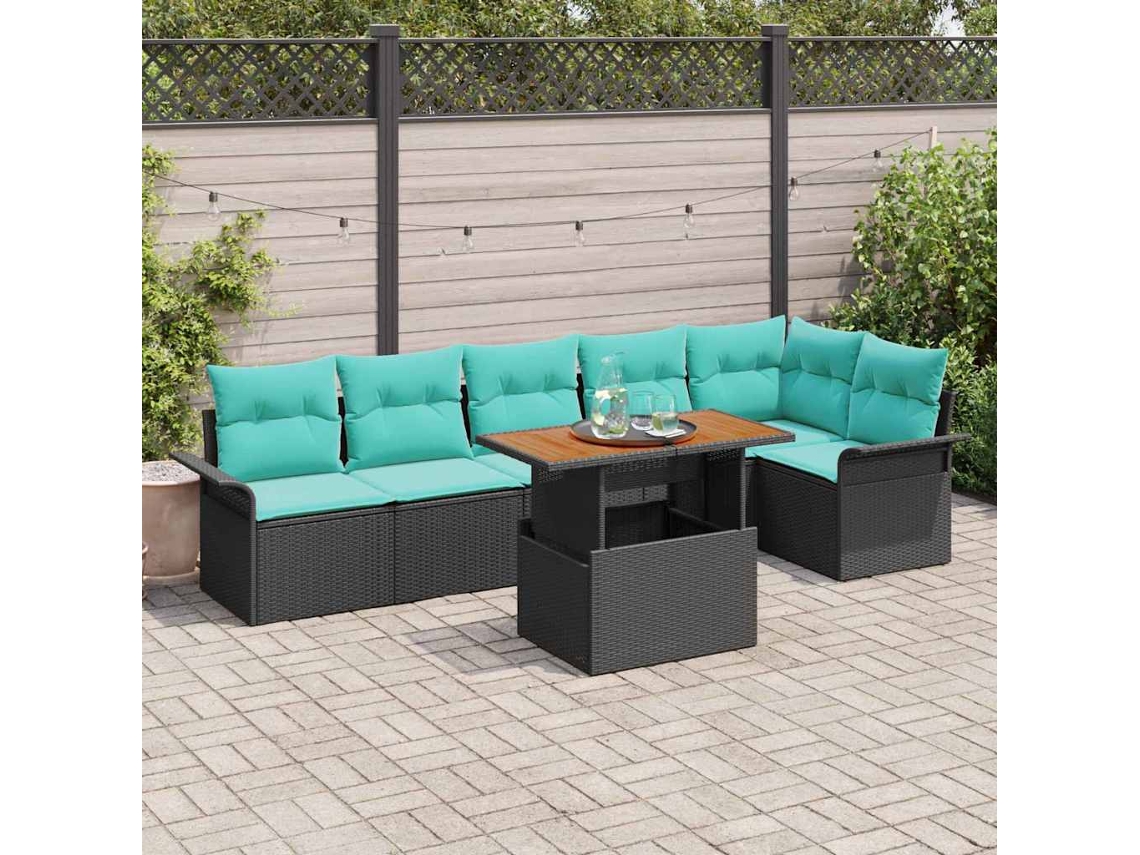 Vidaxl Conjunto de Sofá de Jardim 7 Pcs Preto Rattan Sintético