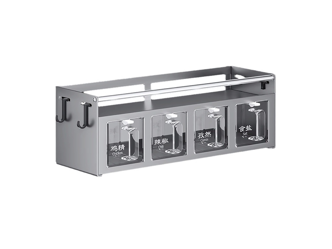Estante De Condimentos De 4 Compartimentos Multifuncional Montado Em Parede Para Armazenamento De Especias Em Casa