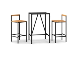 Conjunto 3 de Bar P/ Jardim VIDAXL Vime Pe/Acácia Maciça Preto