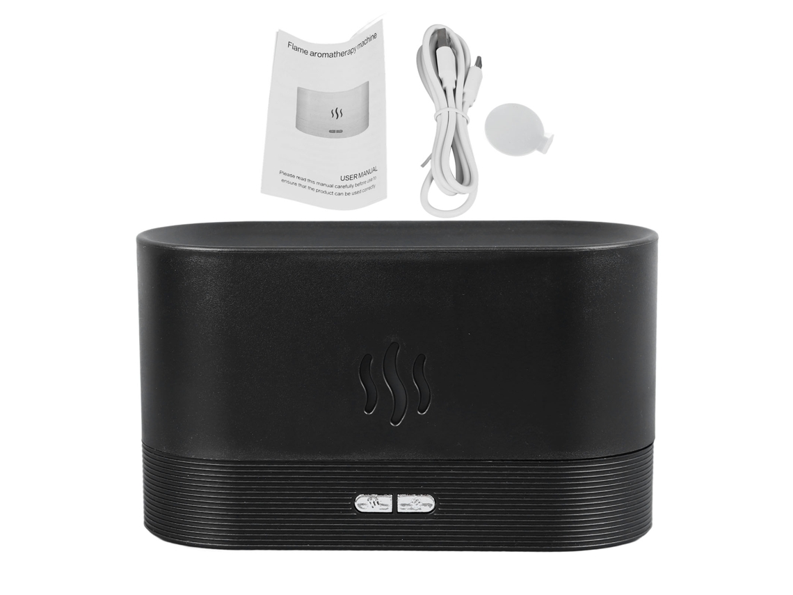 Difusor de Óleo Essencial com Luz de Chamas, Umidificador, Aromaterapia, USB, Silencioso, Preto | S/MARCA