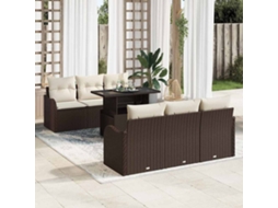Vidaxl Conjunto De Sofá De Jardim 7 Unid. Marrom E Creme Vime Pe